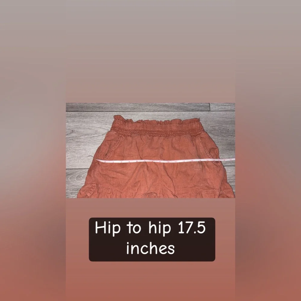 Aerie Size XS Paperbag Shorts Linen Blend High Rise Brown/orange Pockets - Picture 4 of 8